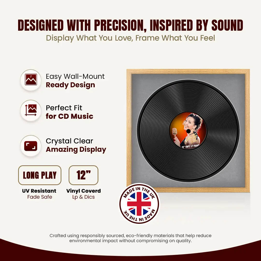 16x16" Modern Sleek Oak Vinyl Record Frame With Mid Grey Mount For 12" LP Discs | Premium Wall Frame For Music Enthusiasts thumbnail 8