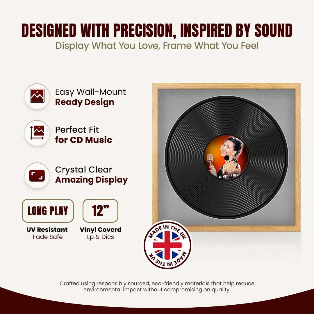 16x16" Modern Sleek Oak Vinyl Record Frame With Silver Mount For 12" LP Discs | Premium Wall Frame For Music Enthusiasts thumbnail 8