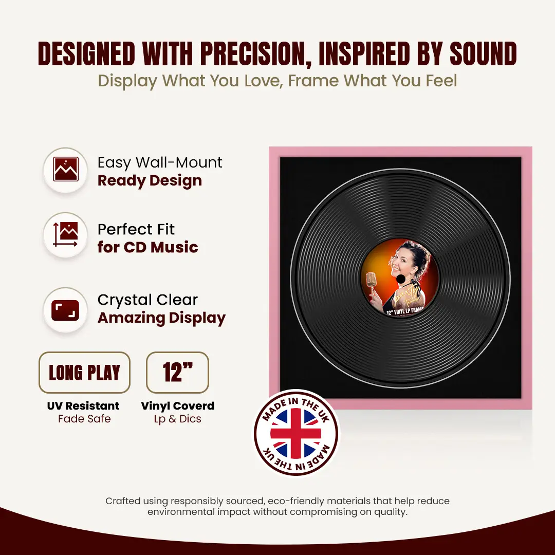 16x16" Modern Sleek Pastel Pink Vinyl Record Frame With Black Mount For 12" LP Discs | Contemporary Wall Display thumbnail 8