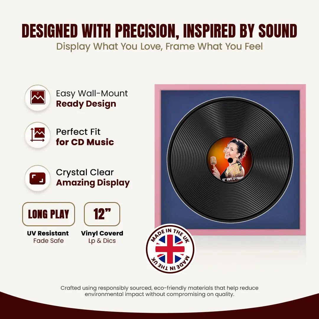 16x16" Modern Sleek Pastel Pink Vinyl Record Frame With Blue Mount For 12" LP Discs | Contemporary Wall Display thumbnail 8