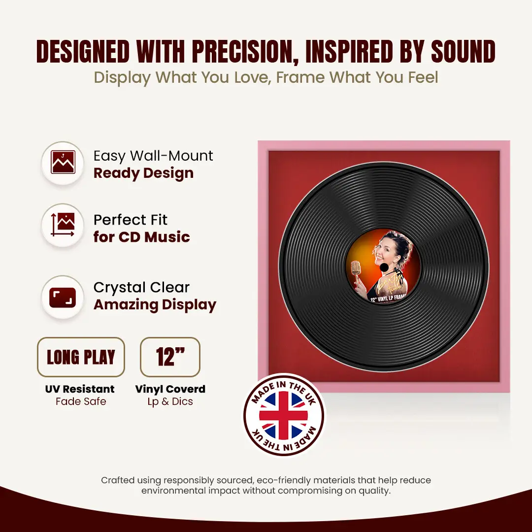 16x16" Modern Sleek Pastel Pink Vinyl Record Frame With Black Mount For 12" LP Discs | Premium Wall Frame For Music Enthusiasts thumbnail 8