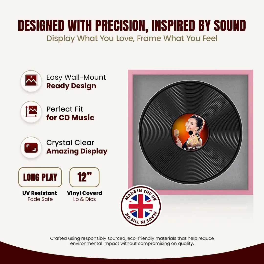 16x16" Modern Sleek Pastel Pink Vinyl Record Frame With Mid Grey Mount For 12" LP Discs | Contemporary Wall Display thumbnail 8