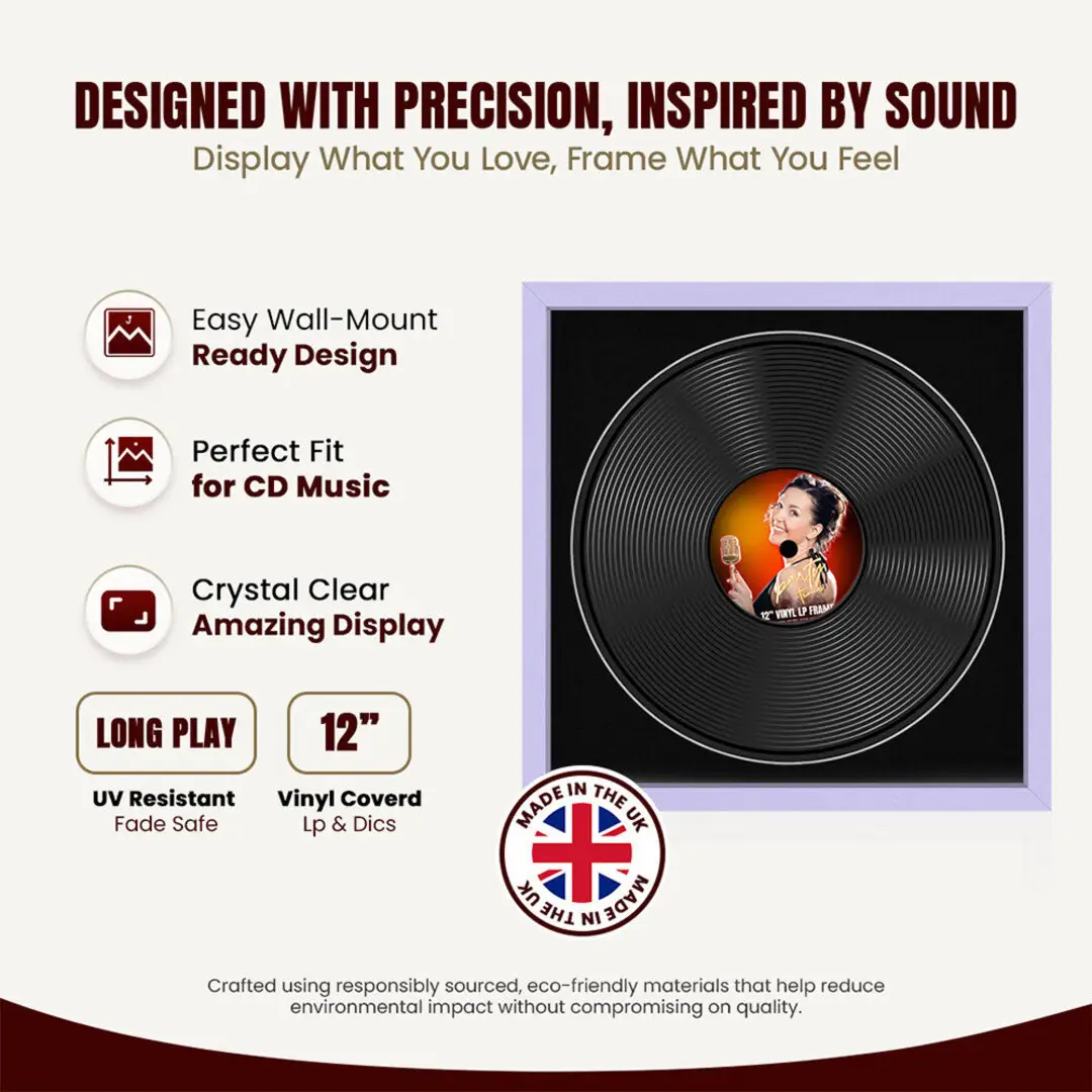 16x16" Modern Sleek Purple Vinyl Record Frame With Black Mount For 12" LP Discs | Premium Wall Frame For Music Enthusiasts thumbnail 8