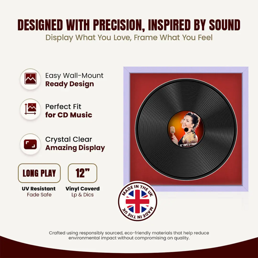 16x16" Modern Sleek Purple Vinyl Record Frame With Crimson Mount For 12" LP Discs | Contemporary Wall Display thumbnail 8