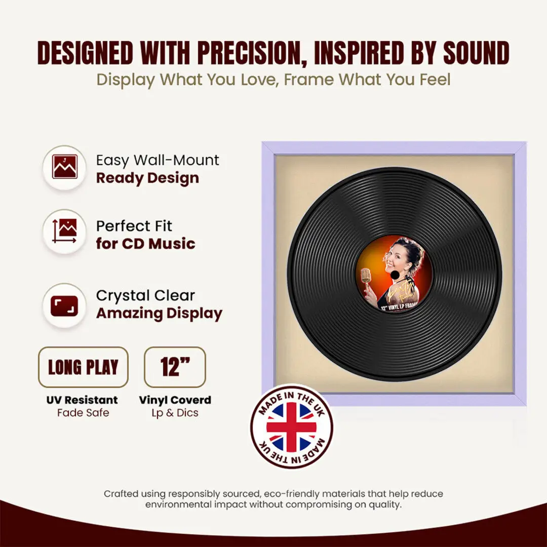 16x16" Modern Sleek Purple Vinyl Record Frame With Black Mount For 12" LP Discs | Elegant Frame For Music Lovers thumbnail 8