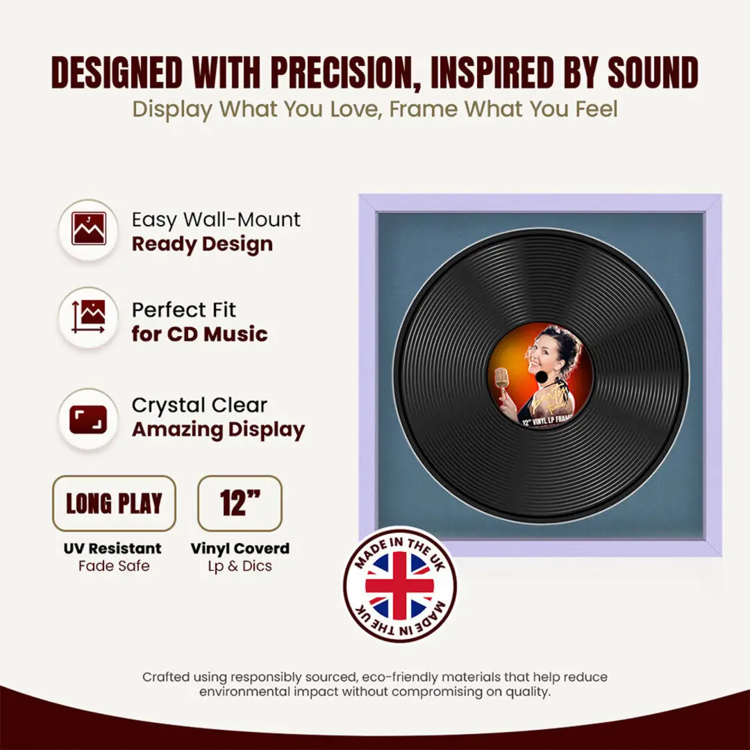 16x16" Modern Sleek Purple Vinyl Record Frame With Pompador Mount For 12" LP Discs | Elegant Frame For Music Lovers thumbnail 8