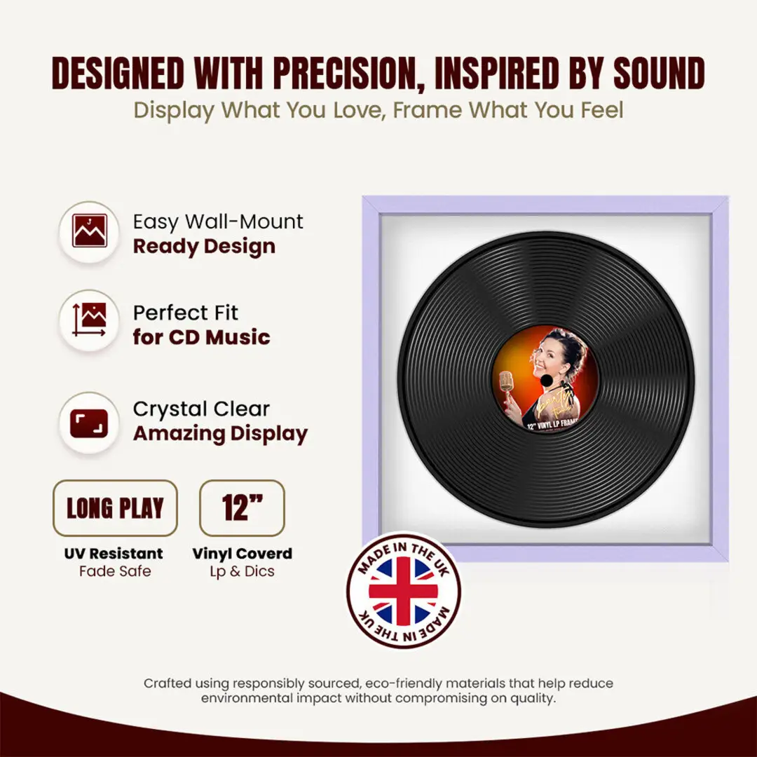 16x16" Modern Sleek Purple Vinyl Record Frame With Ice White Mount For 12" LP Discs | Elegant Frame For Music Lovers thumbnail 8