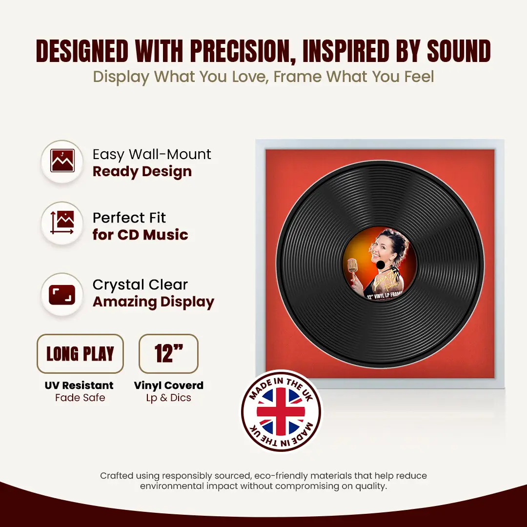 16x16" Modern Sleek Silver Vinyl Record Frame With Poppy Red Mount For 12" LP Discs | Elegant Frame For Music Lovers thumbnail 8