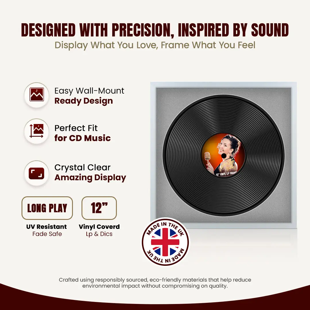16x16" Modern Sleek Silver Vinyl Record Frame With Silver Mount For 12" LP Discs | Elegant Frame For Music Lovers thumbnail 8
