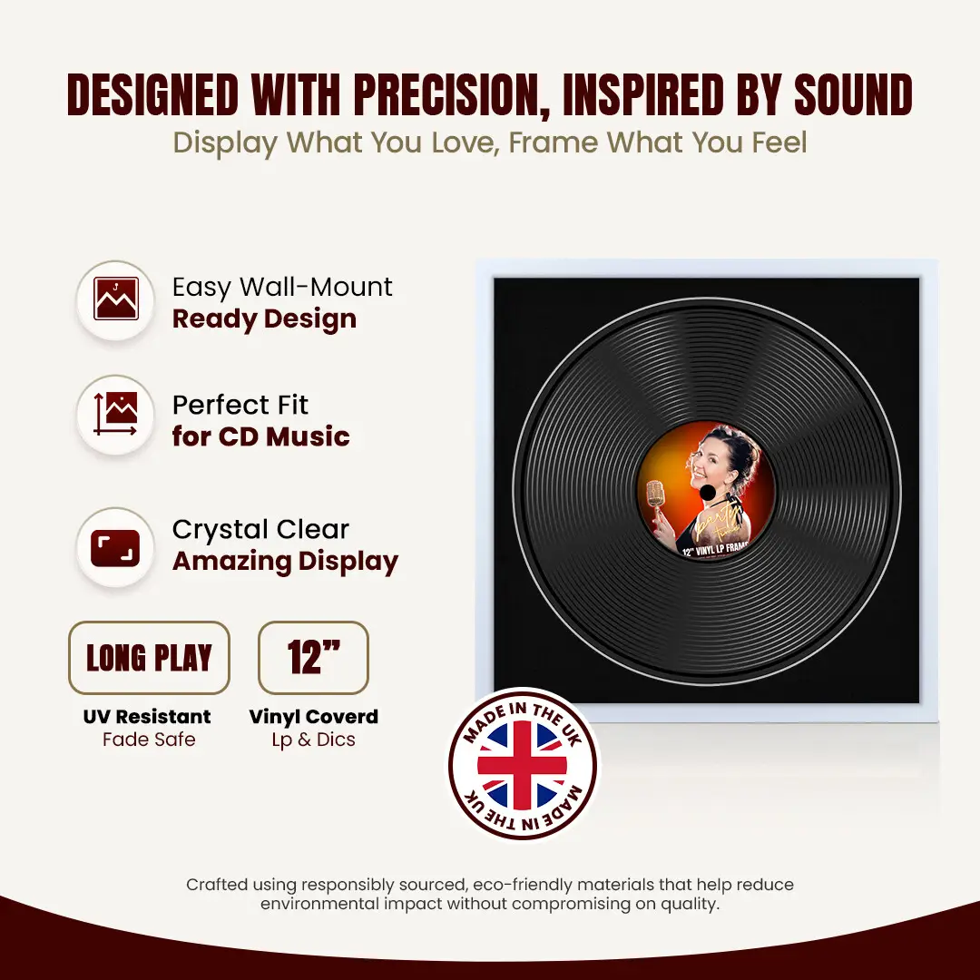 16x16" Modern Sleek White Vinyl Record Frame With Black Mount For 12" LP Discs | Premium Wall Frame For Music Enthusiasts thumbnail 8