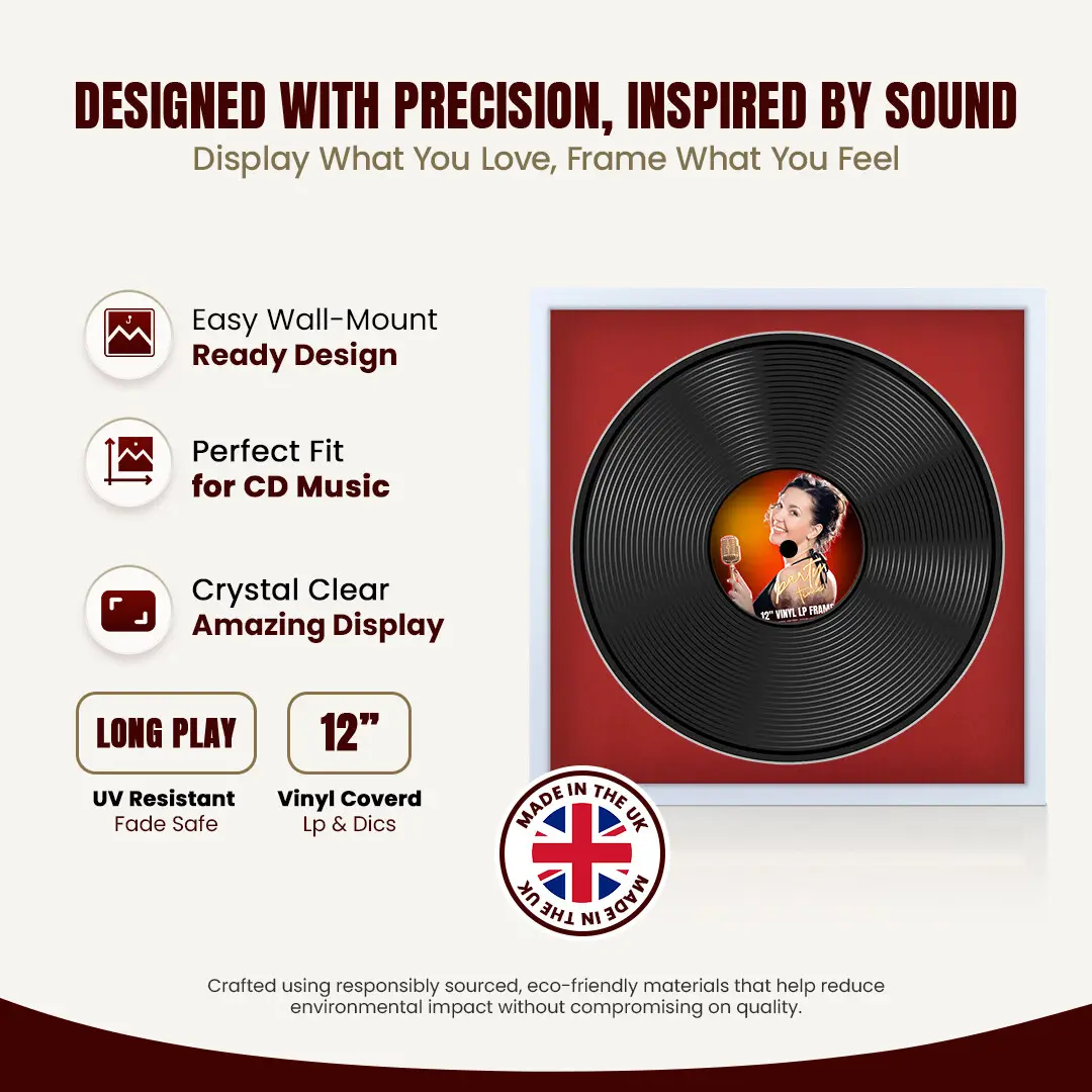 16x16" Modern Sleek White Vinyl Record Frame With Crimson Mount For 12" LP Discs | Premium Wall Frame For Music Enthusiasts thumbnail 8