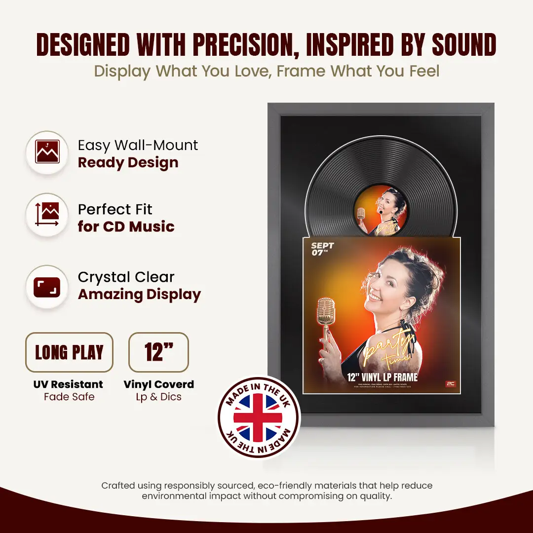 25x17" Modern Sleek Dark Grey Vinyl Record Frame For 12 Inch LP Cover & Disc (Overlapped) With Black Mount | Elegant Music Display thumbnail 8