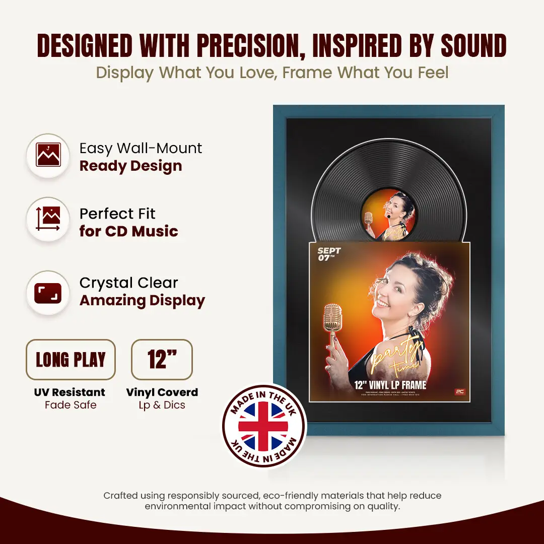 25x17" Modern Sleek Navy Blue Vinyl Record Frame For LP Cover & Disc With Black Mount | Overlapped Display thumbnail 8