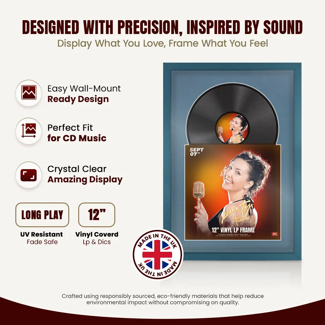 25x17" Modern Sleek Navy Blue Vinyl Record Frame For LP Cover & Disc With Pompador Mount | Overlapped Display thumbnail 8