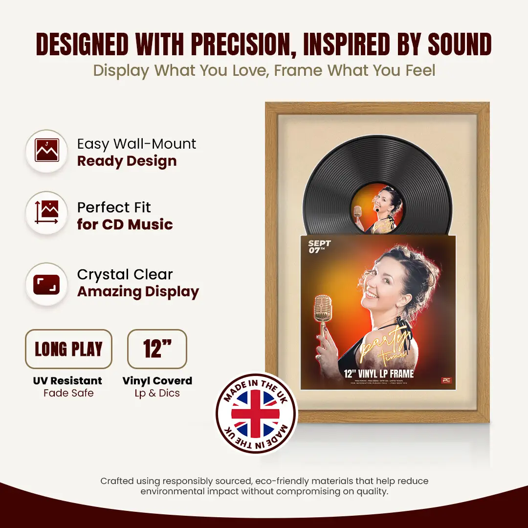 25x17" Modern Sleek Oak Vinyl Record Frame For 12 Inch LP Cover & Disc With Ivory Mount | Overlapped Vinyl Display thumbnail 8