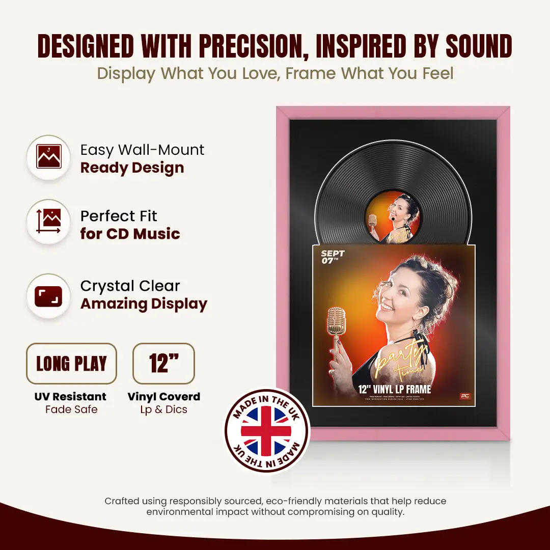 25x17" Modern Sleek Pastel Pink Vinyl Record Frame For 12 Inch LP Cover & Disc (Overlapped) With Black Mount | Elegant Music Display thumbnail 8