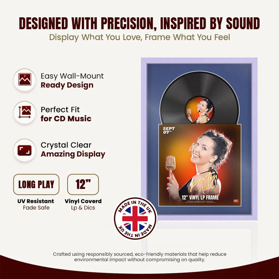 25x17" Modern Sleek Purple Vinyl Record Frame For 12 Inch LP Cover & Disc (Overlapped) With Blue Mount | Elegant Music Display thumbnail 8