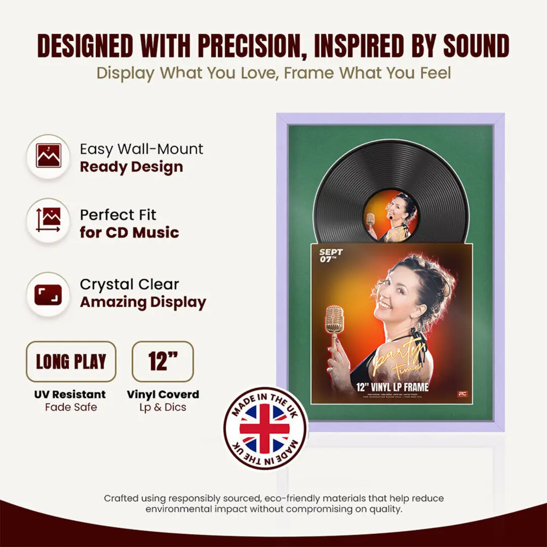 25x17" Modern Sleek Purple Vinyl Record Frame For 12 Inch LP Cover & Disc (Overlapped) With Emerald (Green) Mount | Elegant Music Display thumbnail 8