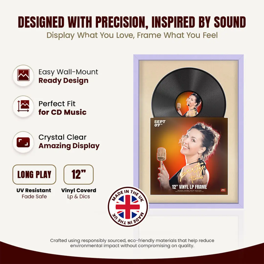 25x17" Modern Sleek Purple Vinyl Record Frame For 12 Inch LP Cover & Disc With Ivory Mount | Overlapped Vinyl Display thumbnail 8