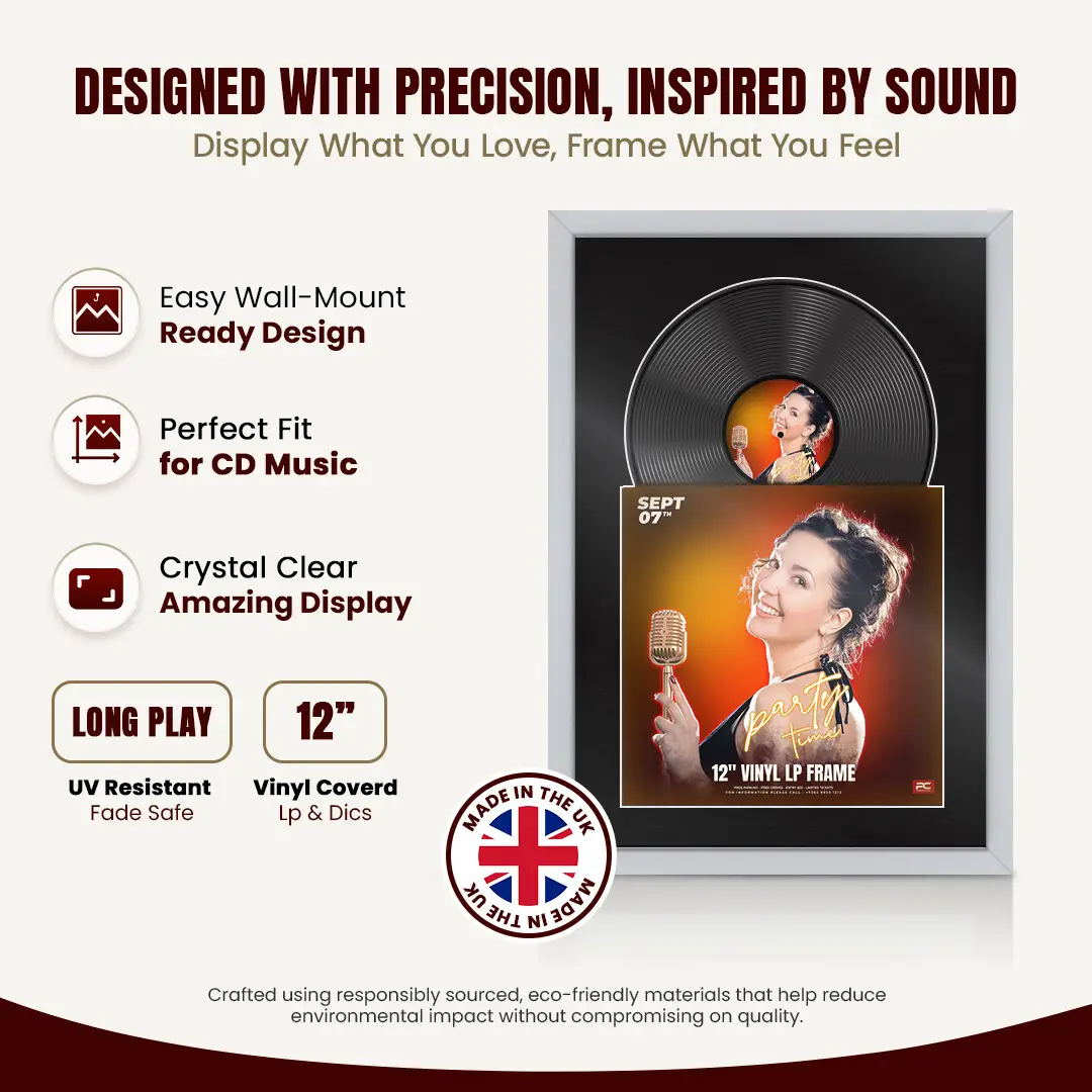 25x17" Modern Sleek Silver Vinyl Record Frame For 12 Inch LP Cover & Disc (Overlapped) With Black Mount | Elegant Music Display thumbnail 8
