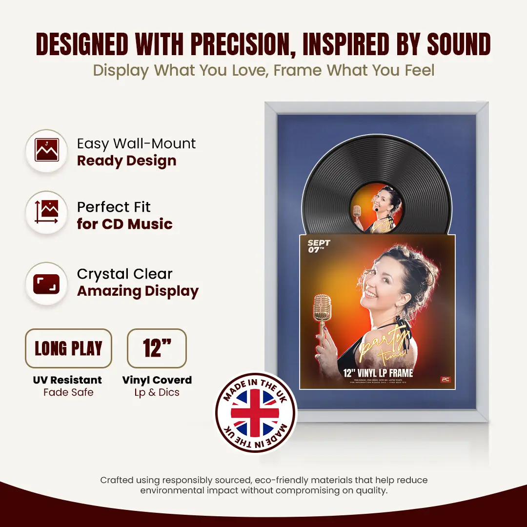 25x17" Modern Sleek Silver Vinyl Record Frame For 12 Inch LP Cover & Disc With Black Mount | Overlapped Vinyl Display thumbnail 8