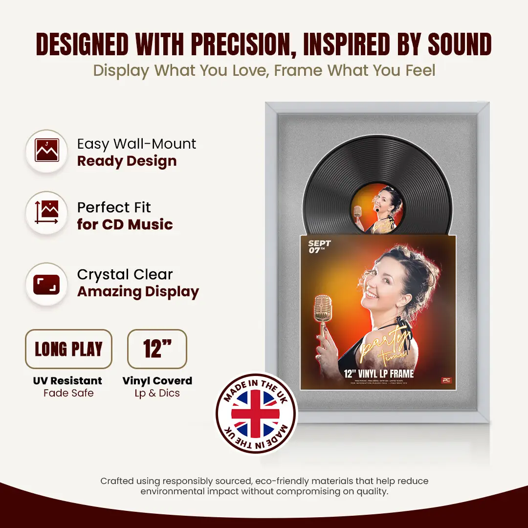 25x17" Modern Sleek Silver Vinyl Record Frame For 12 Inch LP Cover & Disc (Overlapped) With Silver Mount | Elegant Music Display thumbnail 8