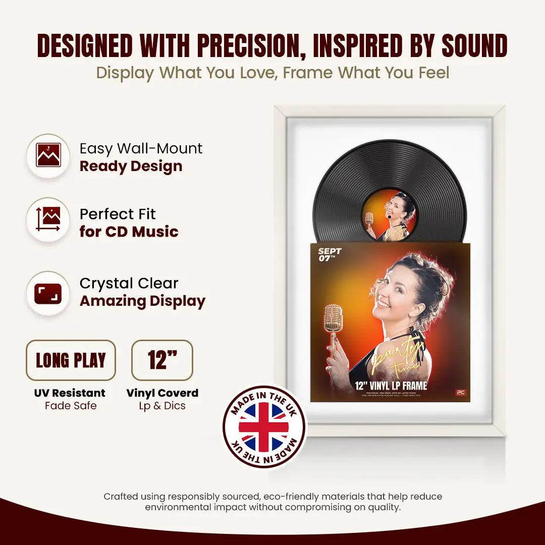 25x17" Modern Sleek White Vinyl Record Frame For 12 Inch LP Cover & Disc With Ice White Mount | Overlapped Vinyl Display thumbnail 8