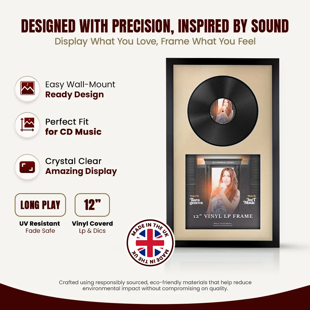 30x17" Modern Sleek Black Vinyl Record Frame With Ivory Mount | Side by Side 12" LP Cover & Disc Display thumbnail 8