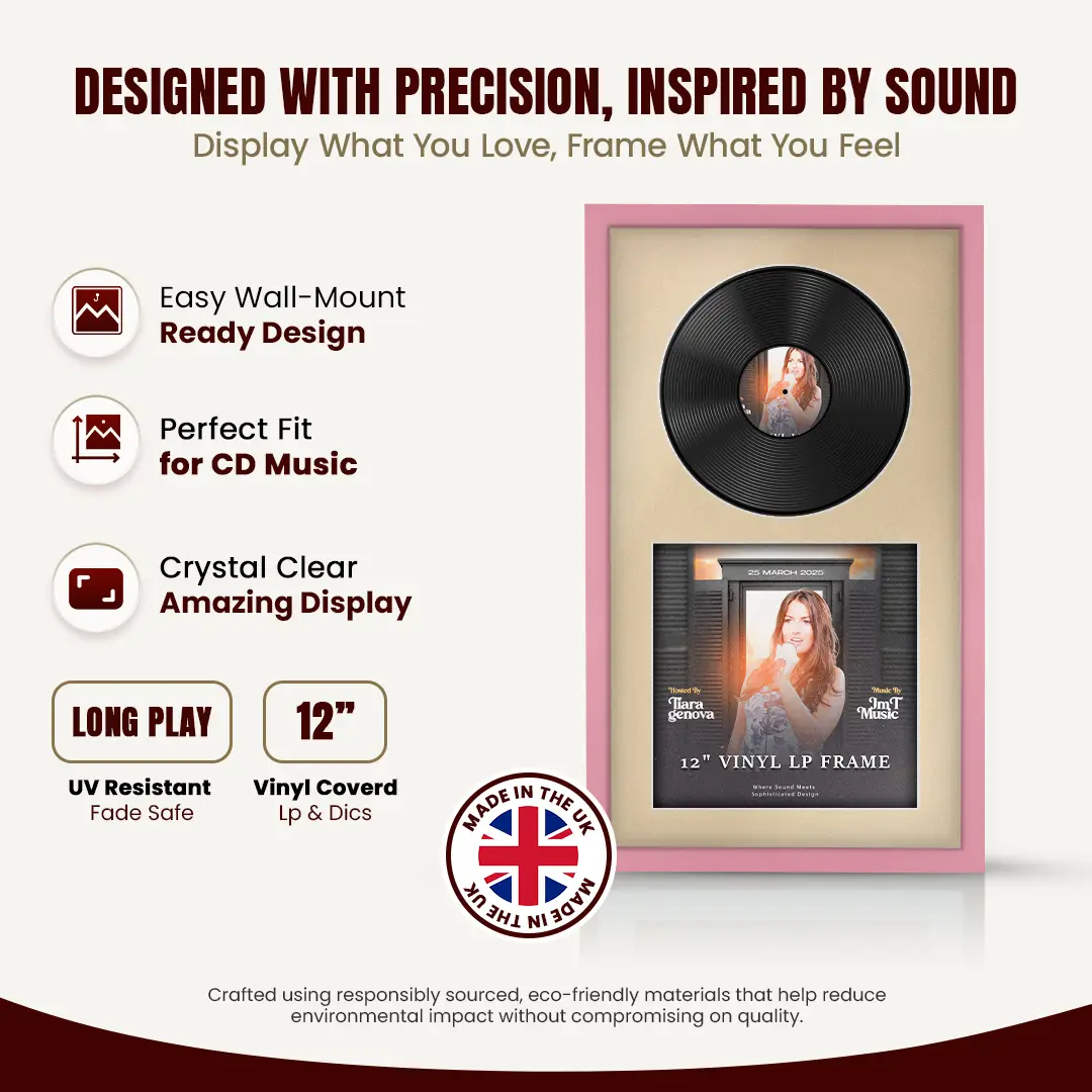 30x17" Modern Sleek Pastel Pink Vinyl Record Frame With Ivory Mount | Displays 12" LP Cover & Disc Side by Side thumbnail 8