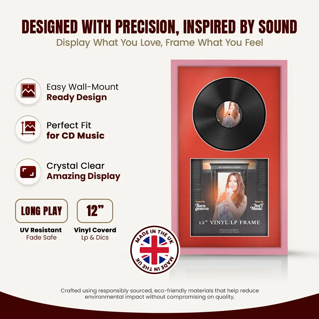 30x17" Modern Sleek Pastel Pink Vinyl Record Frame With Silver Mount | Displays 12" LP Cover & Disc Side by Side thumbnail 8