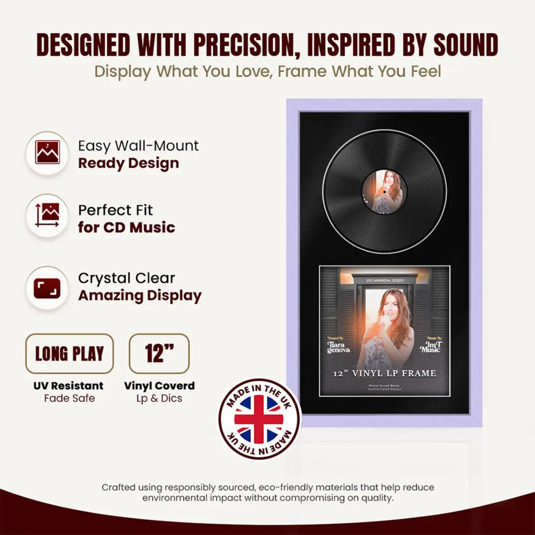 30x17" Modern Sleek Purple Vinyl Record Frame With Black Mount | Displays 12" LP Cover & Disc Side by Side thumbnail 8