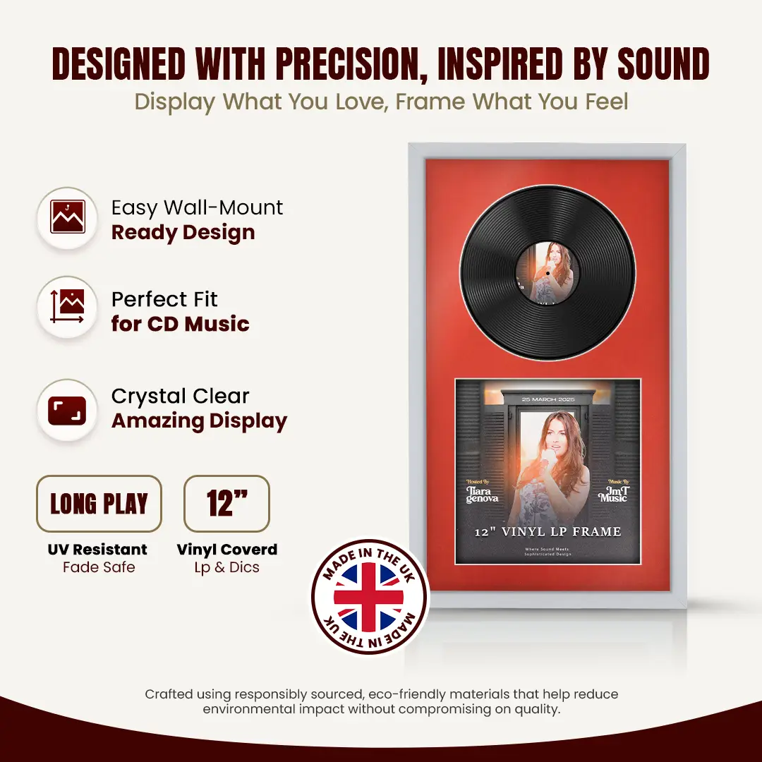 30x17" Modern Sleek Silver Vinyl Record Frame With Silver Mount | Displays 12" LP Cover & Disc Side by Side thumbnail 8