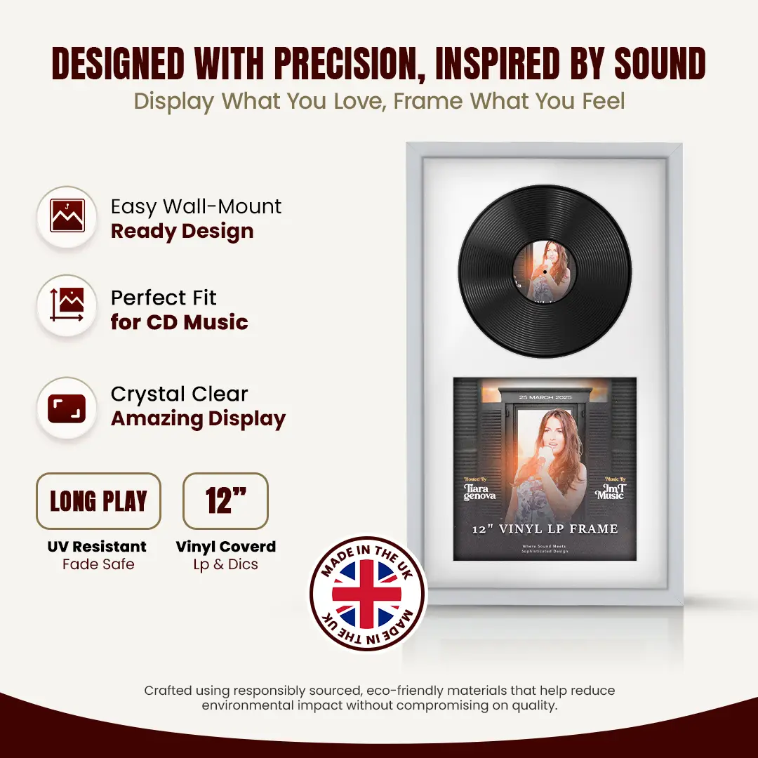 30x17" Modern Sleek Silver Vinyl Record Frame With Ice White Mount | For 12" LP Cover and Disc Side By Side Display thumbnail 8