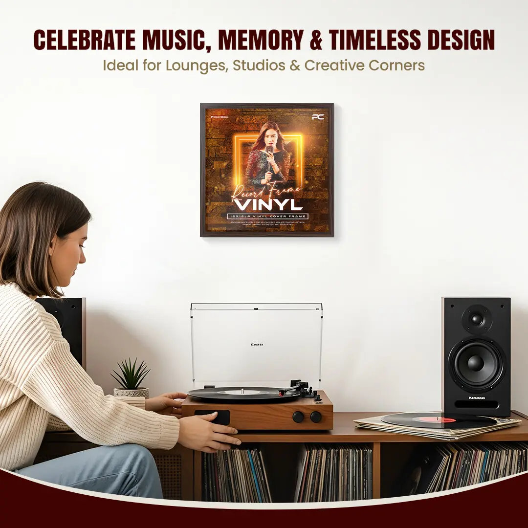 12x12" Modern Sleek Walnut Vinyl Record Frame For 12" LP Album Covers | Square Vinyl Frame For Wall Display thumbnail 4