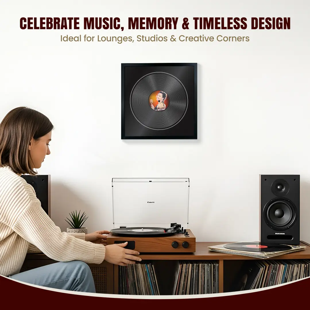 16x16" Modern Sleek Black Vinyl Record Frame With Black Mount For 12" LP Discs | Elegant Frame For Music Lovers thumbnail 4