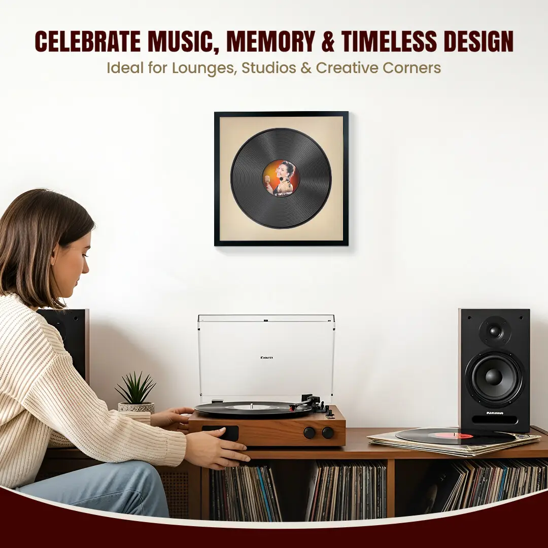 16x16" Modern Sleek Black Vinyl Record Frame With Ivory Mount For 12" LP Discs | Contemporary Wall Display thumbnail 4