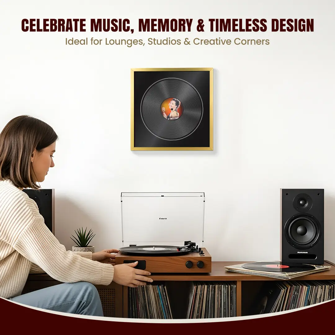 16x16" Modern Sleek Gold Vinyl Record Frame With Black Mount For 12" LP Discs | Contemporary Wall Display thumbnail 4