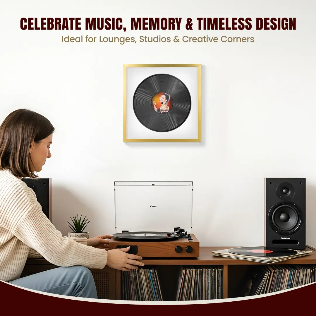 16x16" Modern Sleek Gold Vinyl Record Frame With Ice White Mount For 12" LP Discs | Premium Wall Frame For Music Enthusiasts thumbnail 4