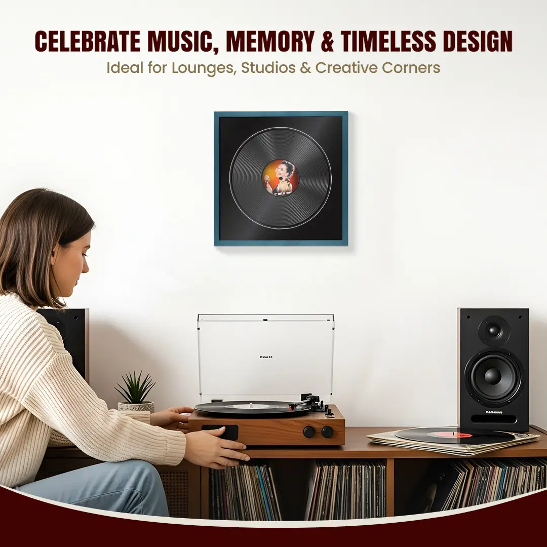 16x16" Modern Sleek Navy Blue Vinyl Record Frame With Black Mount For 12" LP Discs | Contemporary Wall Display thumbnail 4