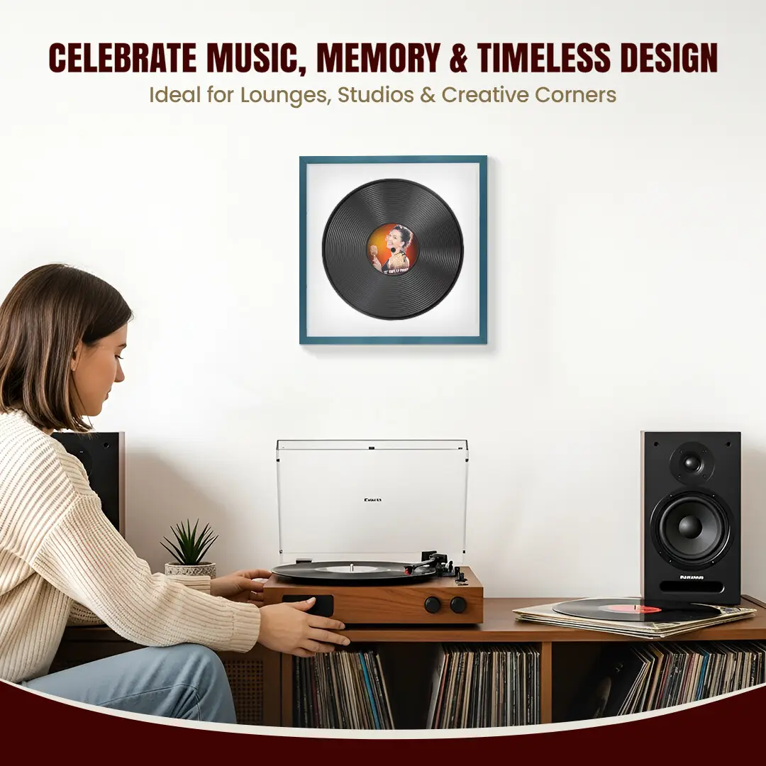 16x16" Modern Sleek Navy Blue Vinyl Record Frame With Ice White Mount For 12" LP Discs | Premium Wall Frame For Music Enthusiasts thumbnail 4