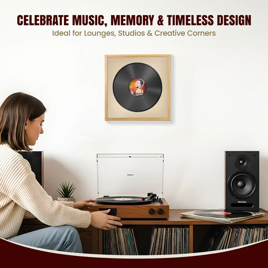 16x16" Modern Sleek Oak Vinyl Record Frame With Ivory Mount For 12" LP Discs | Elegant Frame For Music Lovers thumbnail 4