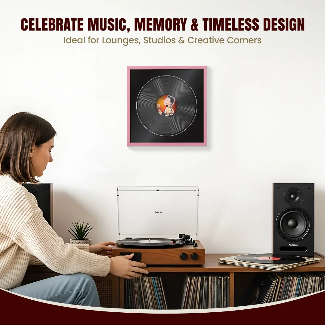 16x16" Modern Sleek Pastel Pink Vinyl Record Frame With Black Mount For 12" LP Discs | Contemporary Wall Display thumbnail 4