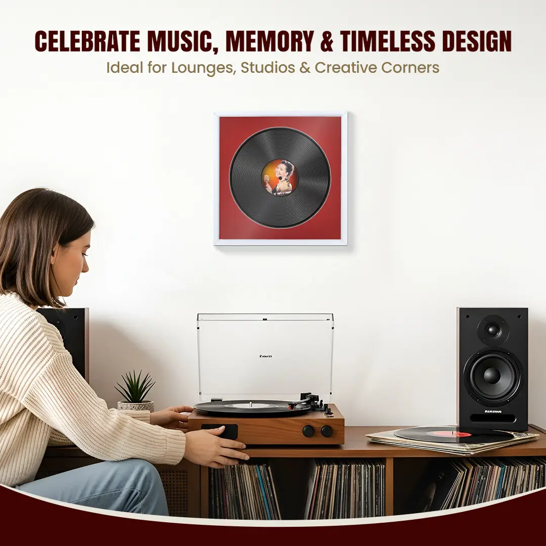 16x16" Modern Sleek White Vinyl Record Frame With Crimson Mount For 12" LP Discs | Premium Wall Frame For Music Enthusiasts thumbnail 4