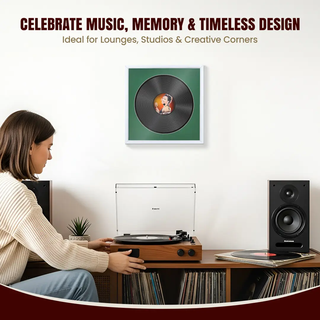 16x16" Modern Sleek White Vinyl Record Frame With Black Mount For 12" LP Discs | Premium Wall Frame For Music Enthusiasts thumbnail 4