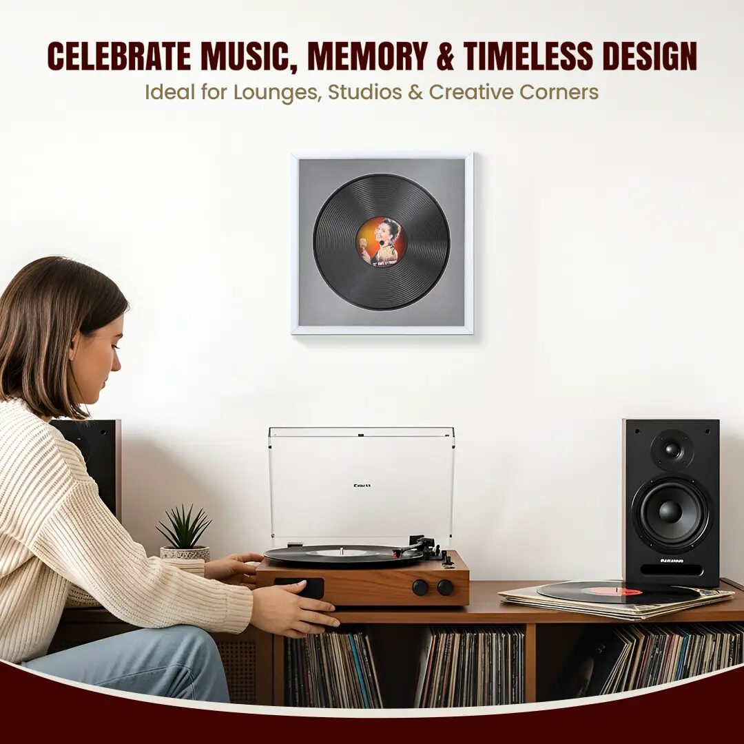 16x16" Modern Sleek White Vinyl Record Frame With Mid Grey Mount For 12" LP Discs | Premium Wall Frame For Music Enthusiasts thumbnail 4