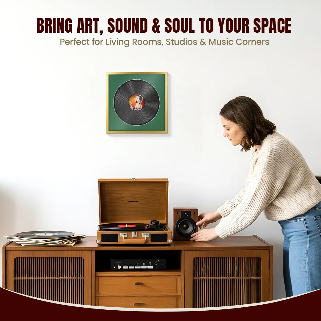 16x16" Modern Sleek Gold Vinyl Record Frame With Emerald (Green) Mount For 12" LP Discs | Elegant Frame For Music Lovers thumbnail 6