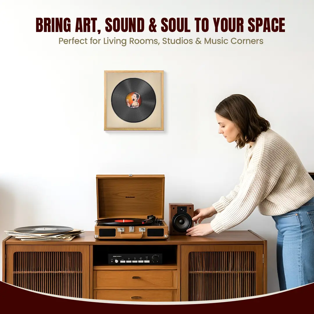 16x16" Modern Sleek Oak Vinyl Record Frame With Ivory Mount For 12" LP Discs | Elegant Frame For Music Lovers thumbnail 6