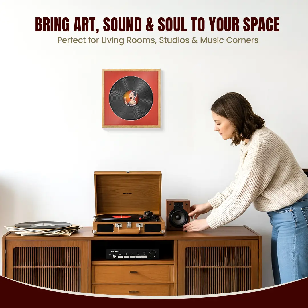 16x16" Modern Sleek Oak Vinyl Record Frame With Black Mount For 12" LP Discs | Premium Wall Frame For Music Enthusiasts thumbnail 6