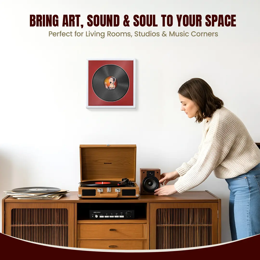 16x16" Modern Sleek White Vinyl Record Frame With Crimson Mount For 12" LP Discs | Premium Wall Frame For Music Enthusiasts thumbnail 6