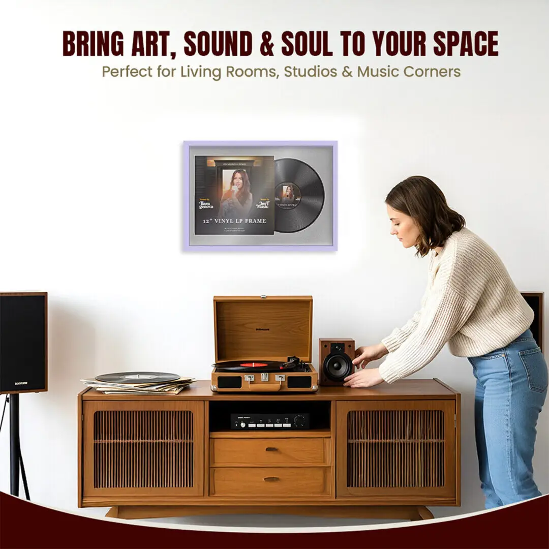 25x17" Modern Sleek Purple Vinyl Record Frame For 12 Inch LP Cover & Disc (Overlapped) With Silver Mount | Elegant Music Display thumbnail 6